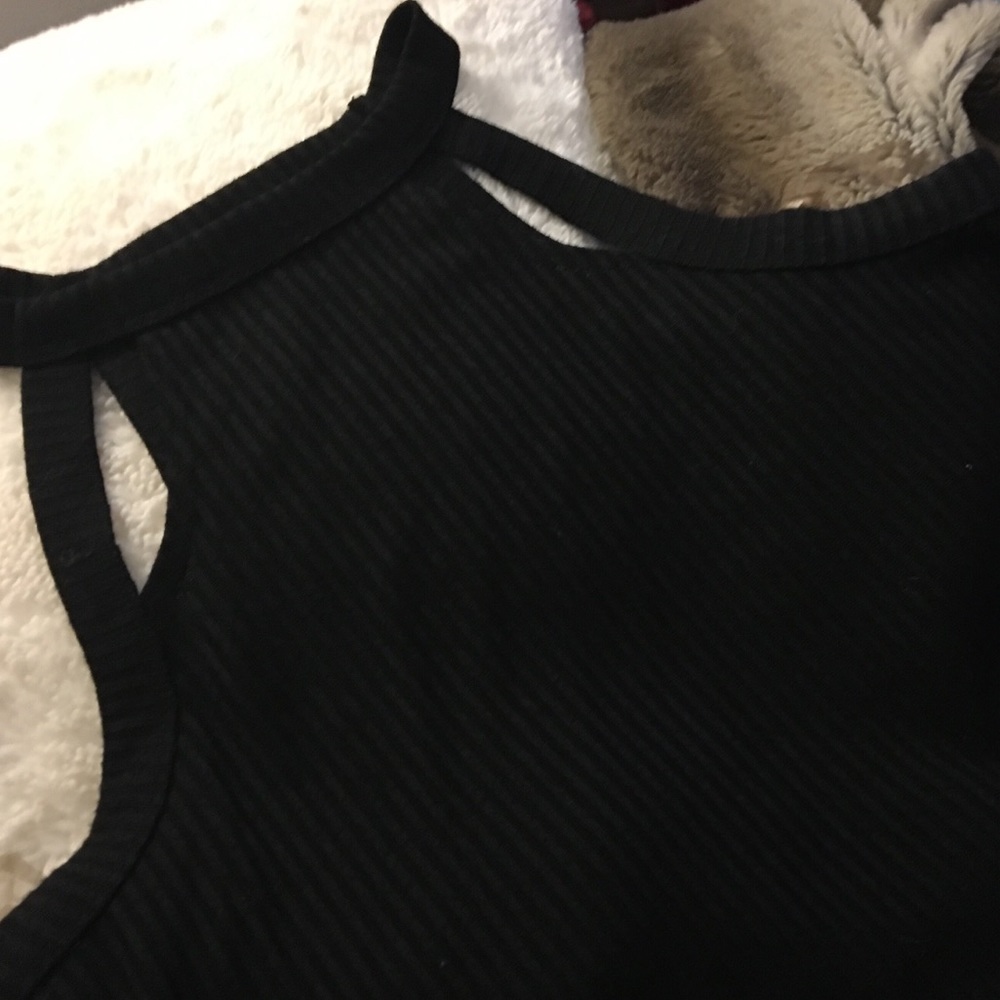 Black Ribbed Knit Halter Top